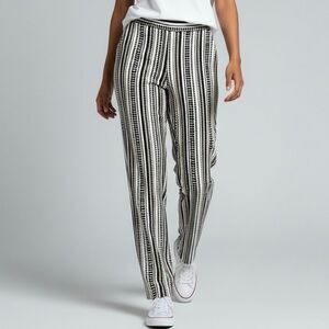Dennis Basso S Black Tan White Vertical Stripe Pull On Pants Preppy Professional